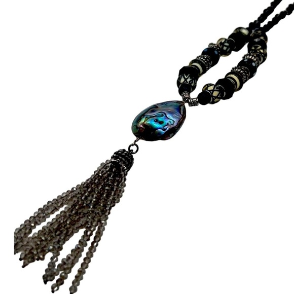 Abalone Shell Tassel Necklace & Beaded Bracelets Set Boho Chic Style Unique - Picture 9 of 13